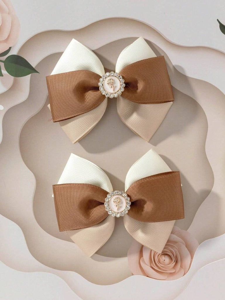 2 Piece Diamante Rose Hairclips