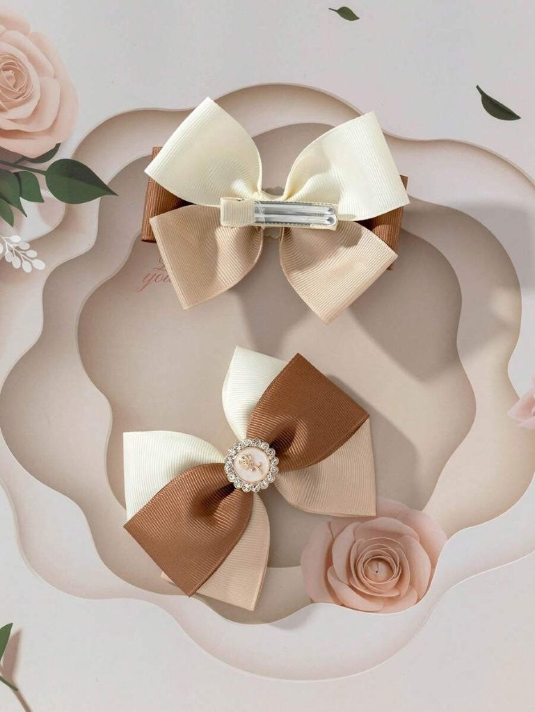 2 Piece Diamante Rose Hairclips