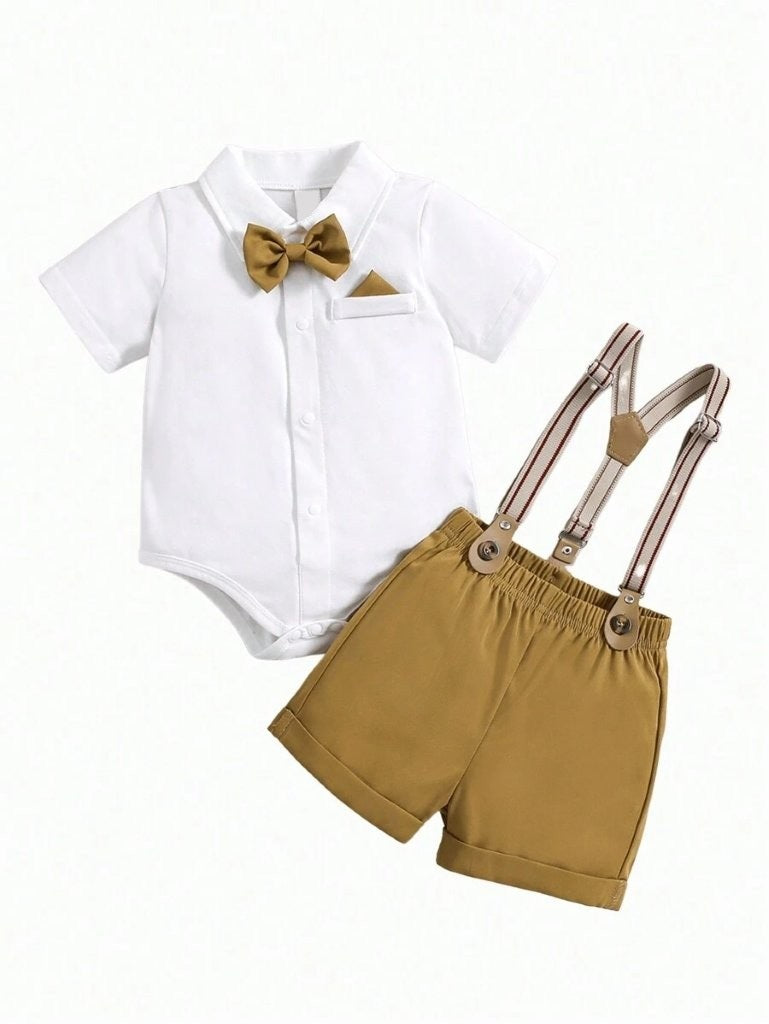 Baby 3 Piece Khaki Hanke Pocket Suspender Outfit