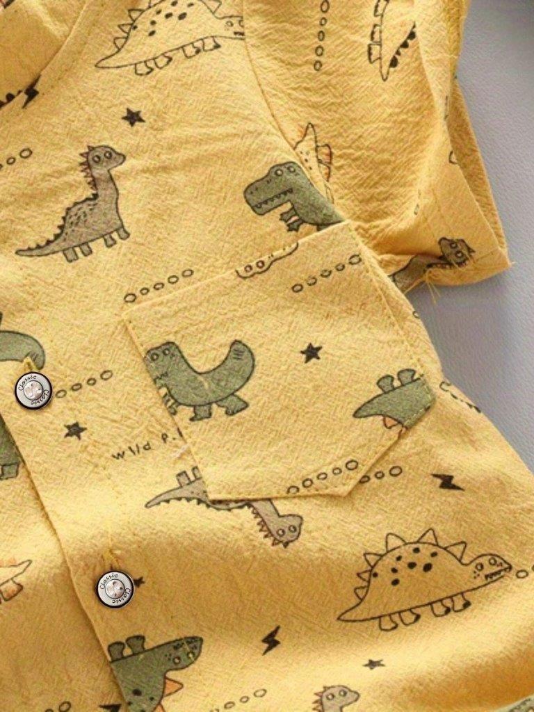 Baby Dino Print Shirt And Shorts Set Yelllow