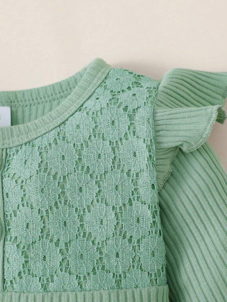 Baby Lace Trim Bodysuit And Floral Pants Set