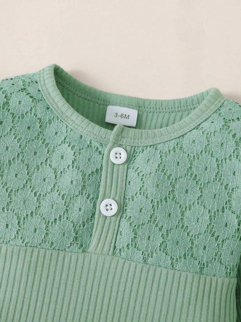 Baby Lace Trim Bodysuit And Floral Pants Set