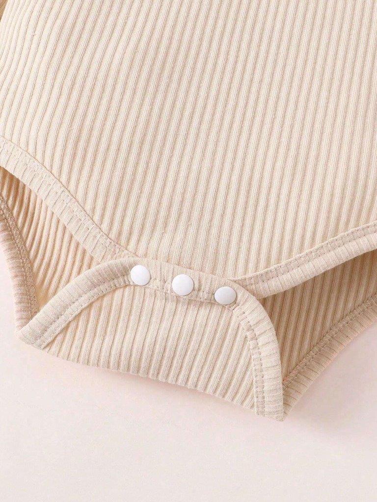 Baby Button Ribbed Bodysuit With Heart Pants Set