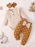 Baby Button Ribbed Bodysuit With Heart Pants Set