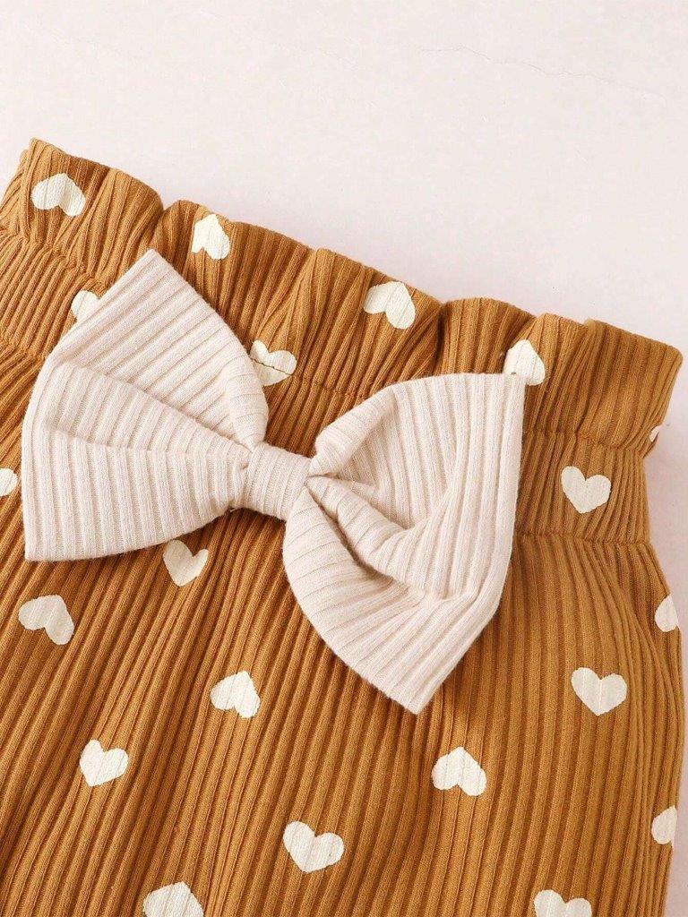 Baby Button Ribbed Bodysuit With Heart Pants Set