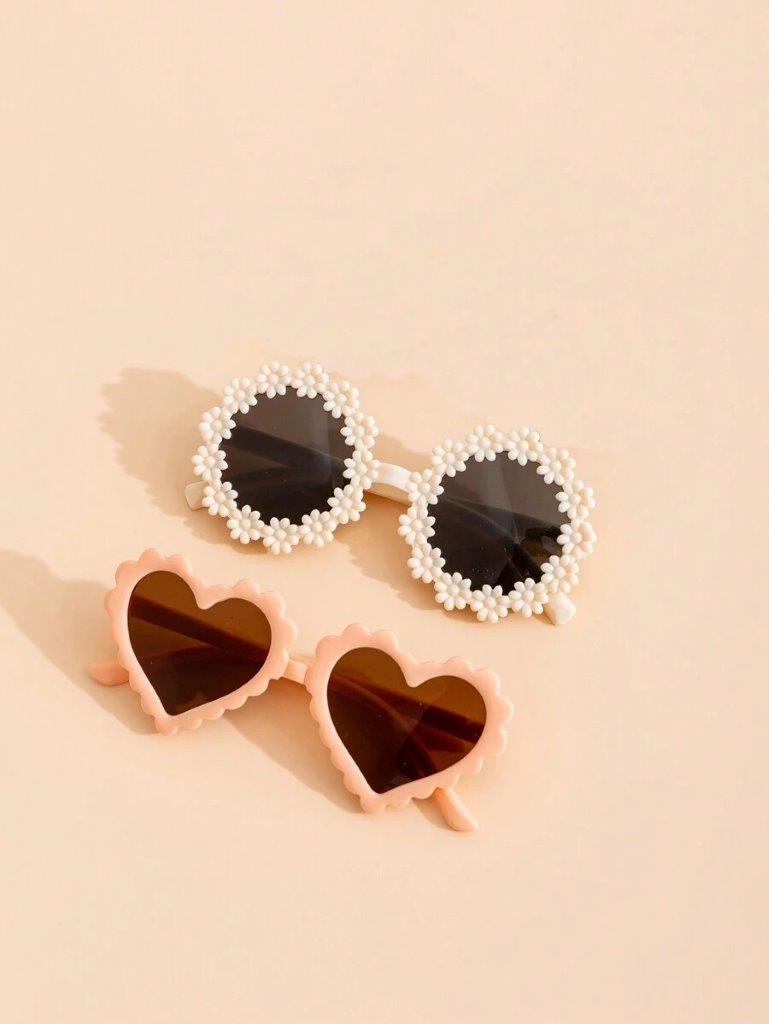 Kids 2 Piece Heart And Daisy Set Sunglasses