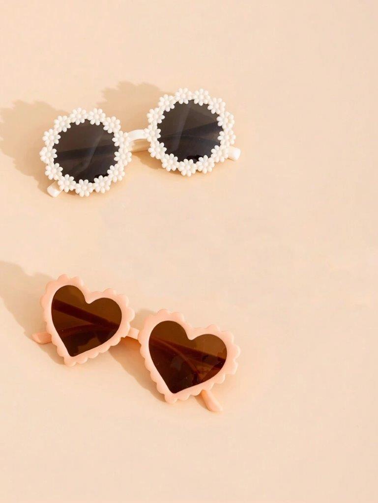 Kids 2 Piece Heart And Daisy Set Sunglasses