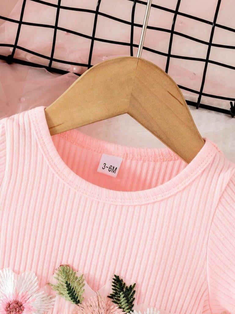 Baby Flower Waist Decor Pink Dress