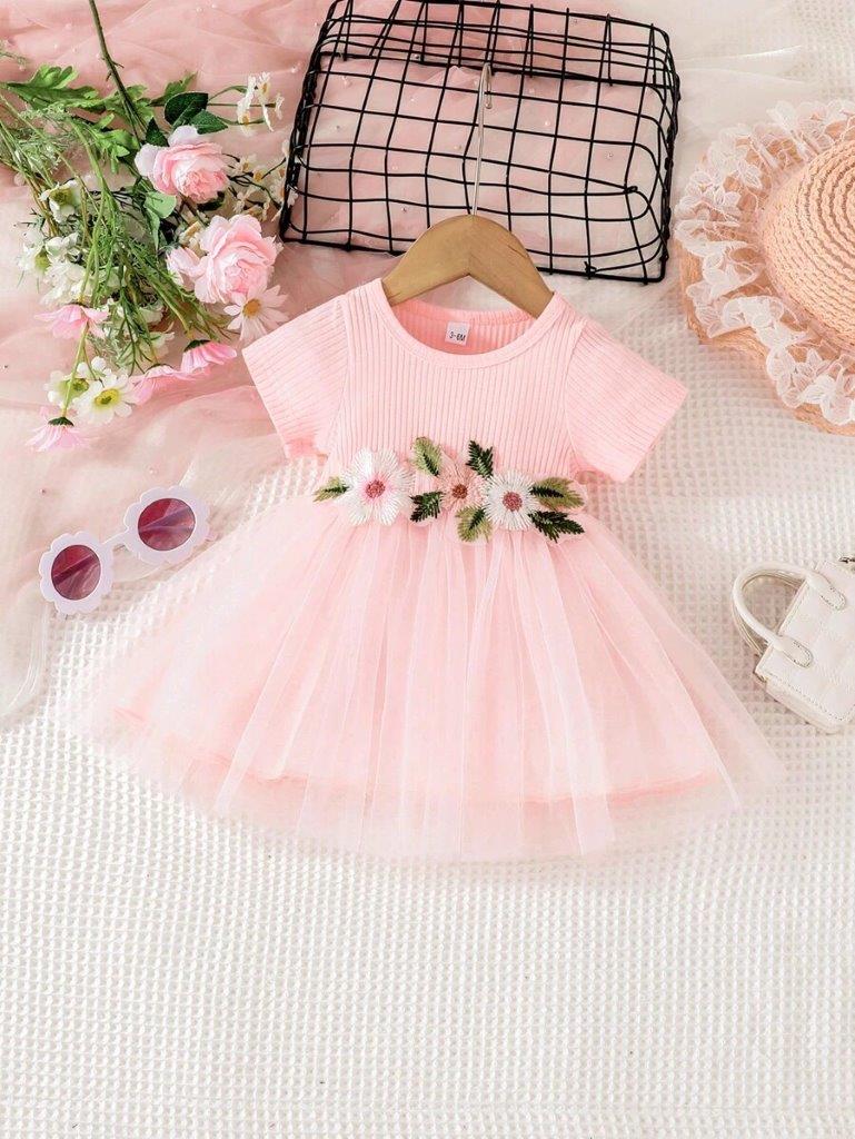Baby Flower Waist Decor Pink Dress
