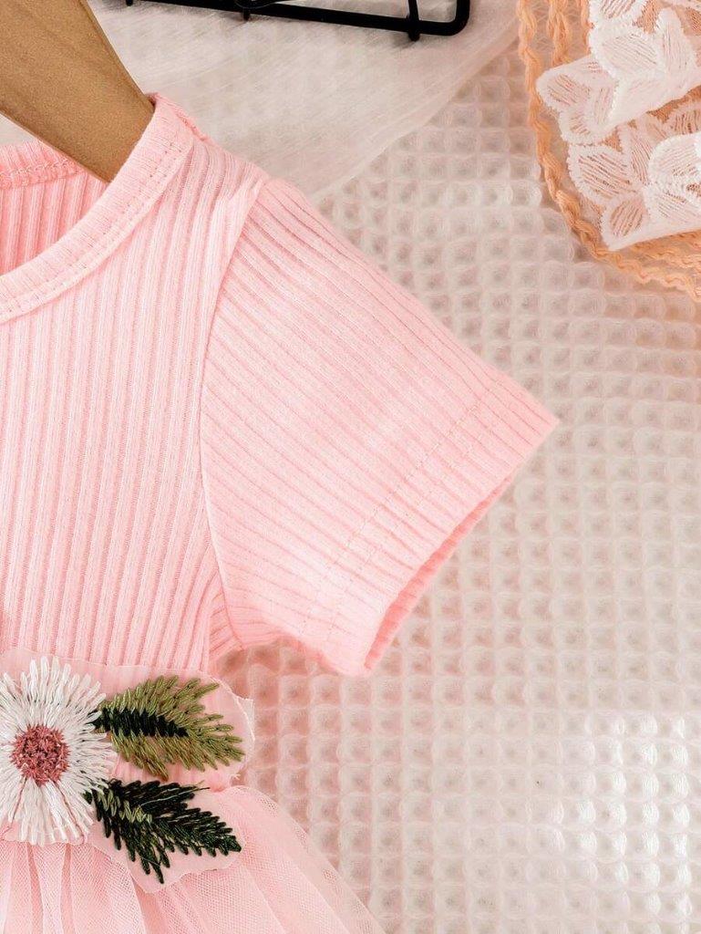 Baby Flower Waist Decor Pink Dress