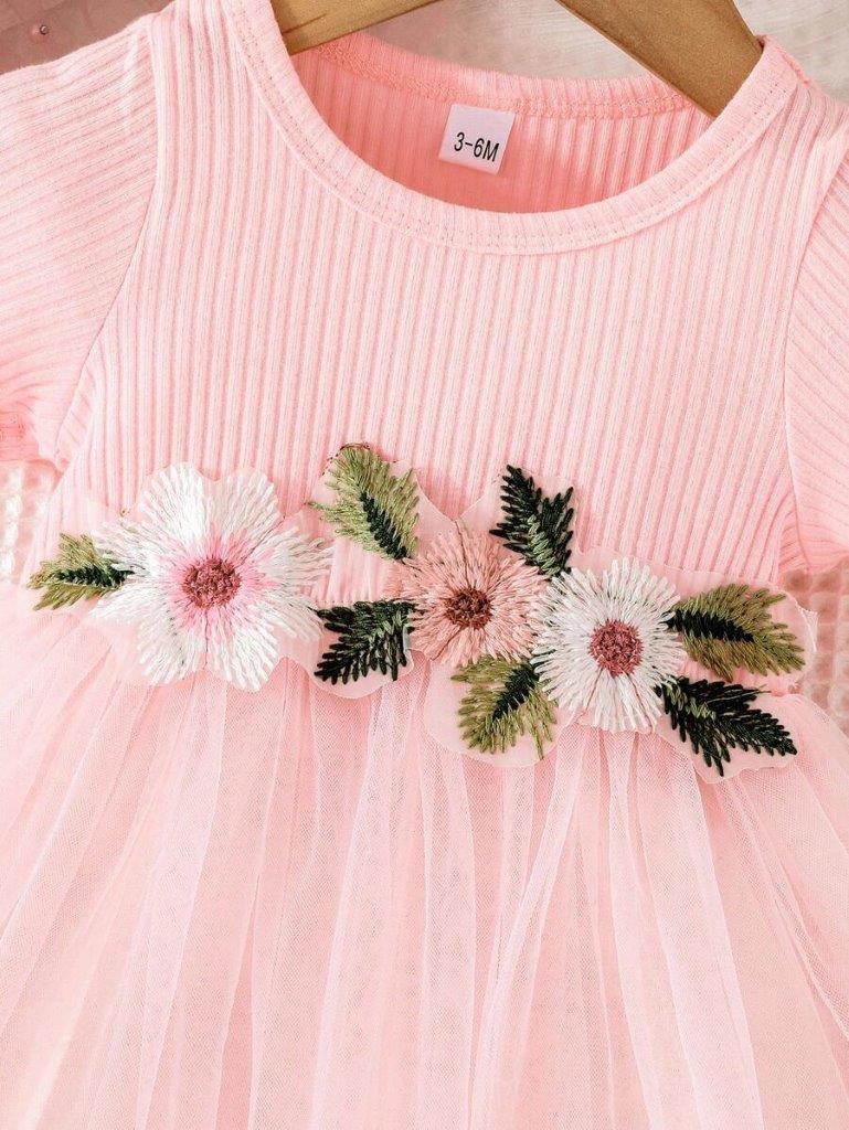 Baby Flower Waist Decor Pink Dress