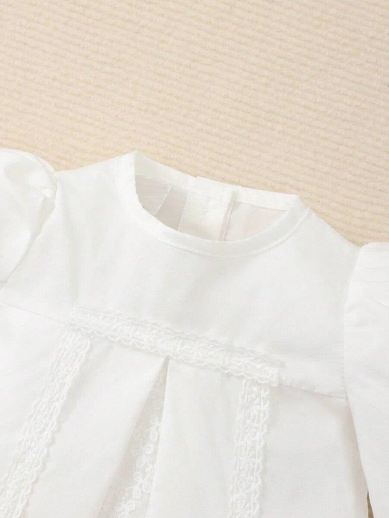 Baby White Elegant Puff Sleeve Dress With Hat