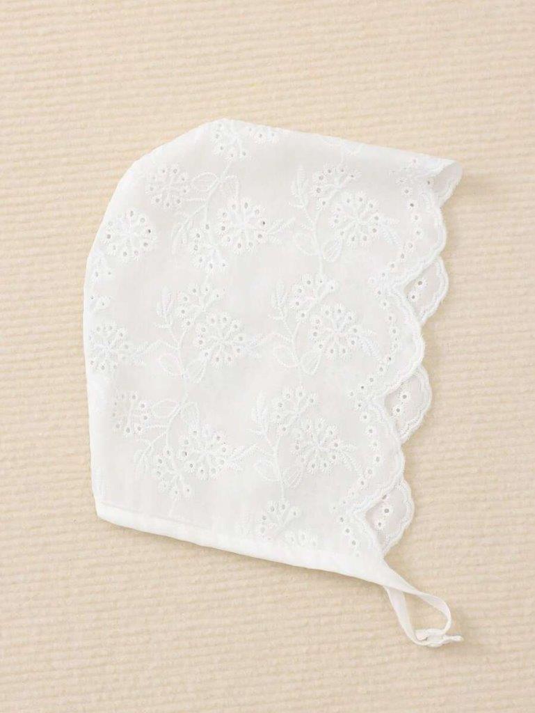Baby White Elegant Puff Sleeve Dress With Hat