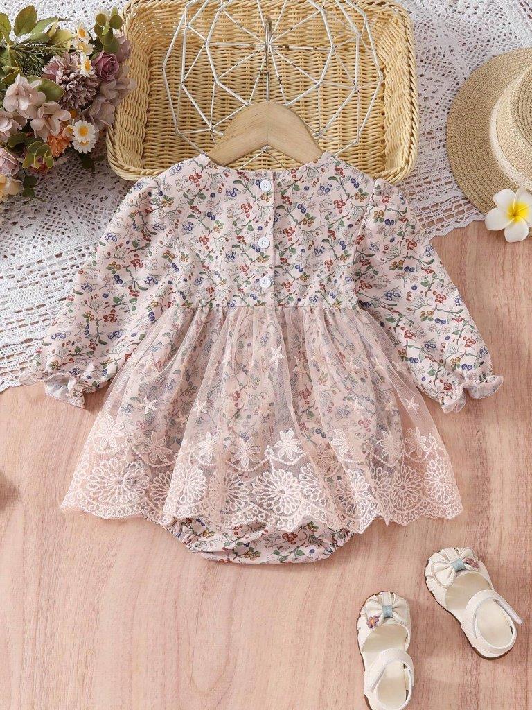 Baby Floral Double Bow Bodysuit Dress