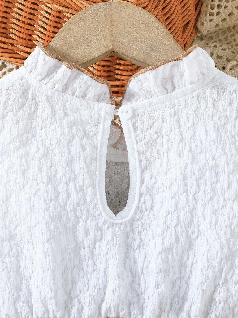Baby Khaki Frilled Neck Mesh Dress