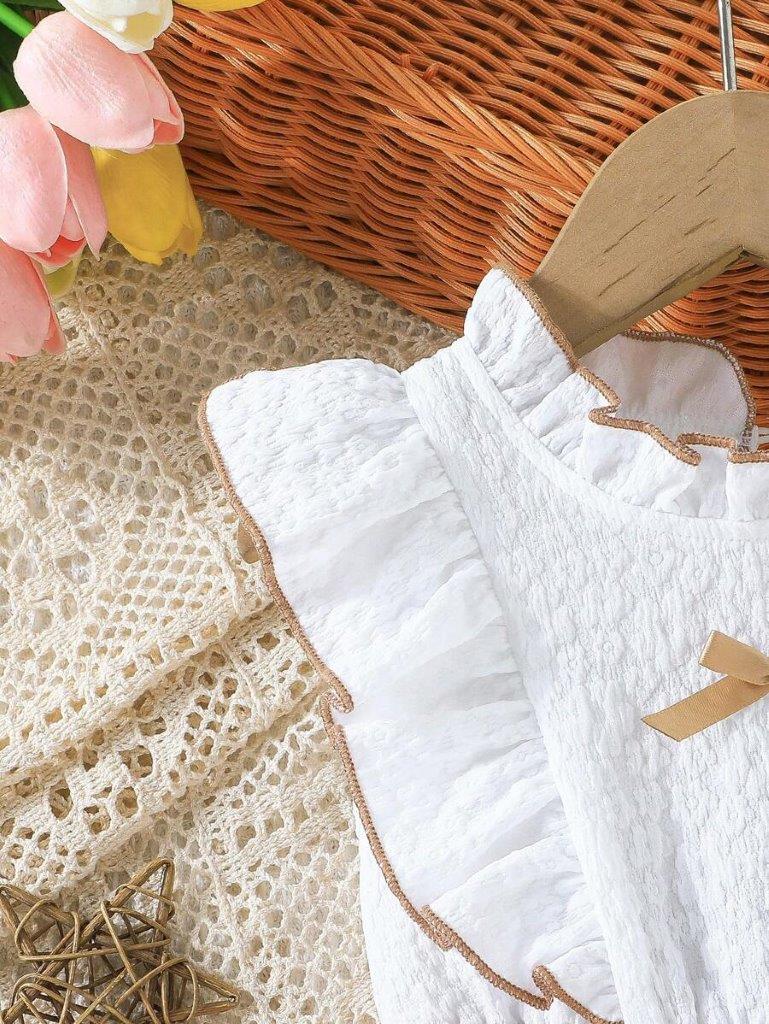 Baby Khaki Frilled Neck Mesh Dress