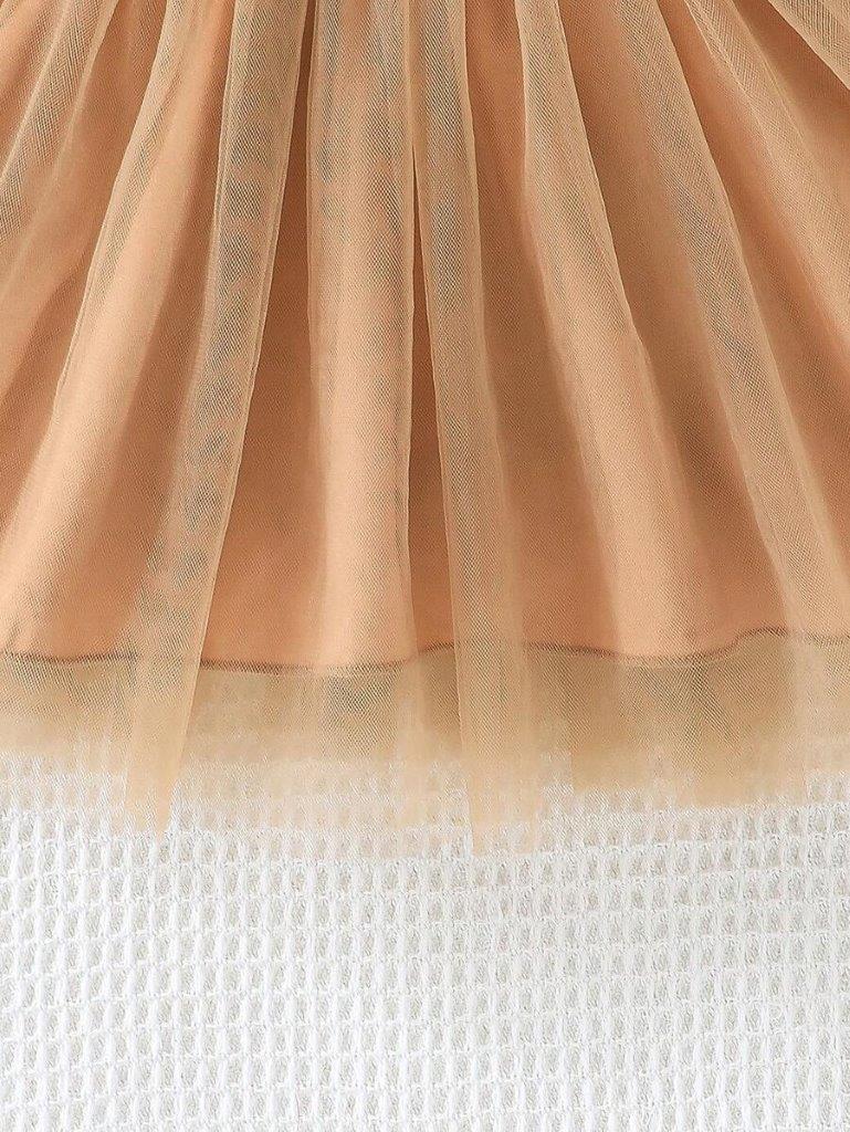 Baby Khaki Frilled Neck Mesh Dress