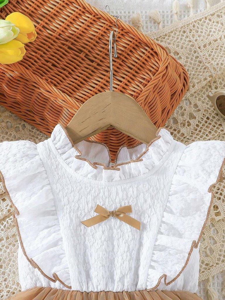 Baby Khaki Frilled Neck Mesh Dress