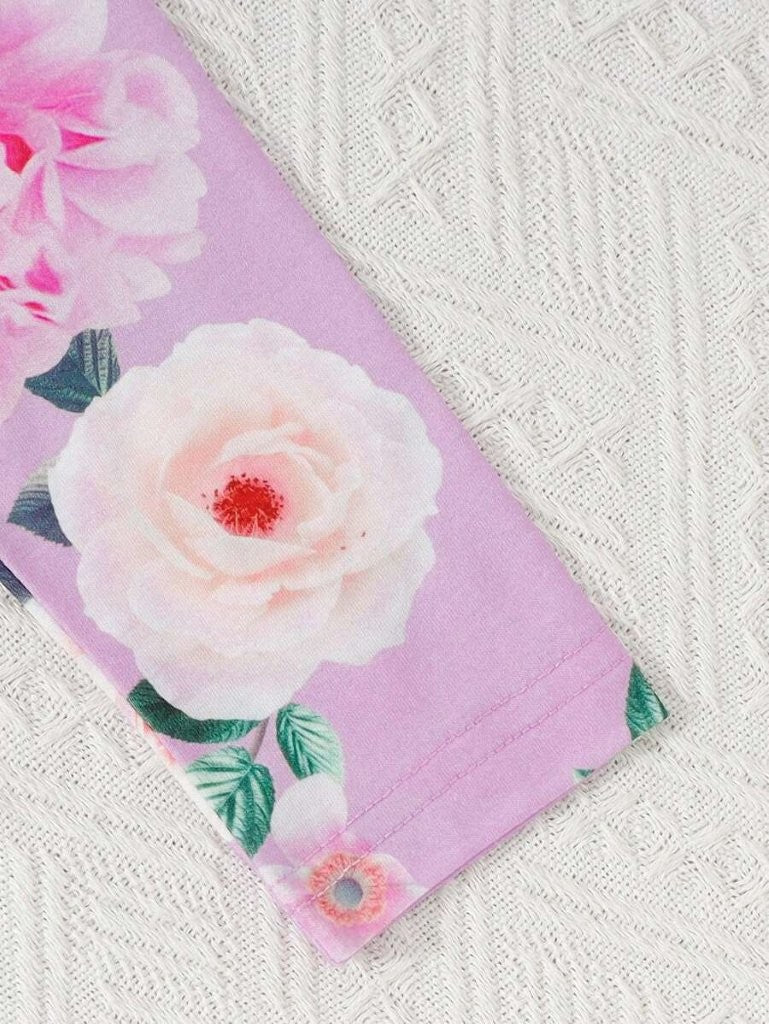 Baby Purple Flower Print Tee And Pants Set
