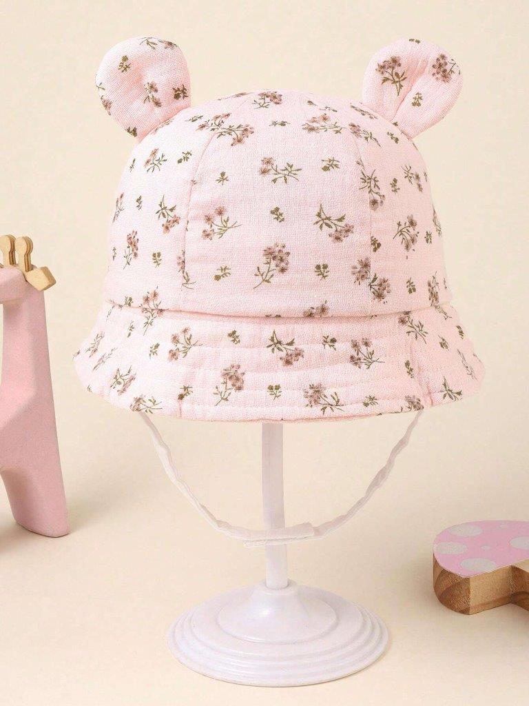 Baby Flower Ear Bucket Hat Pink 0-6 Months