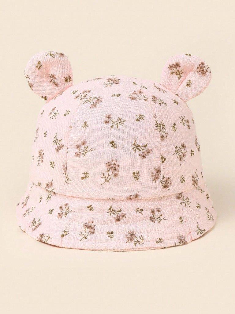Baby Flower Ear Bucket Hat Pink 1-2 Years