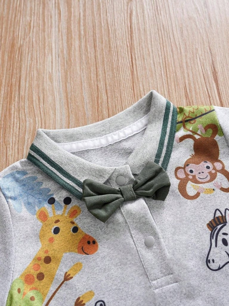Baby Animal Print Bow Tie Bodysuit And Shorts Set