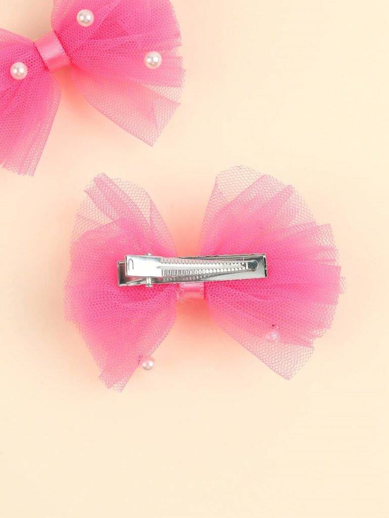 2 Piece Hot Pink Mesh Pearl Hair Clips