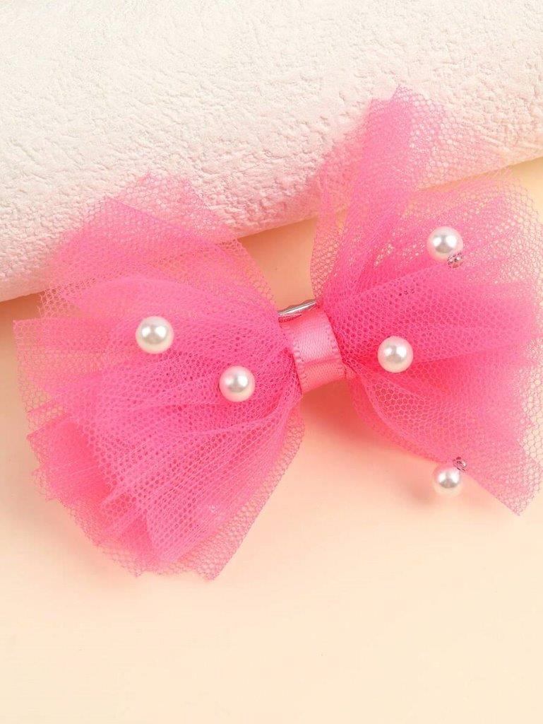 2 Piece Hot Pink Mesh Pearl Hair Clips