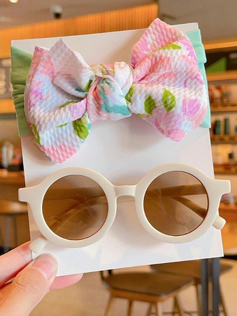 Kids Floral Headband And Sunglasses Set Beige
