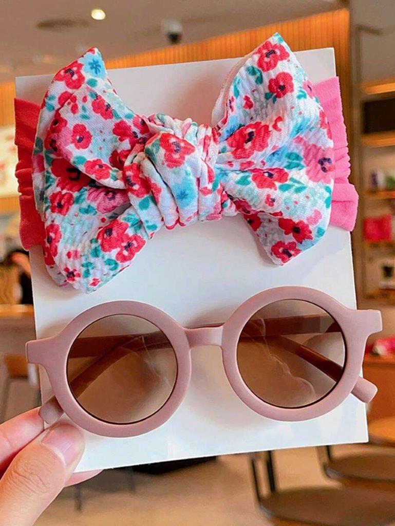 Kids Floral Headband And Sunglasses Set Purple