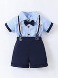 Baby 3 Piece Button Plaid Shirt Suspender Gentleman Outfit