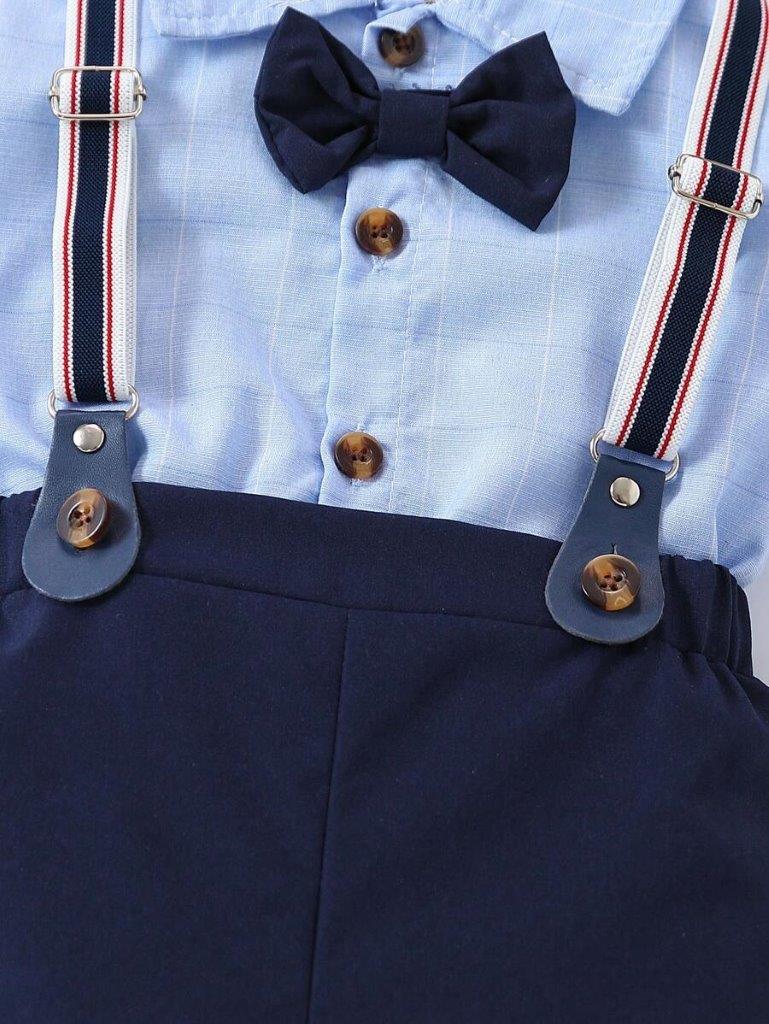 Baby 3 Piece Button Plaid Shirt Suspender Gentleman Outfit
