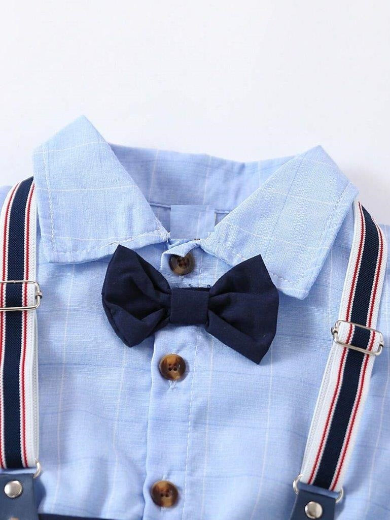 Baby 3 Piece Button Plaid Shirt Suspender Gentleman Outfit