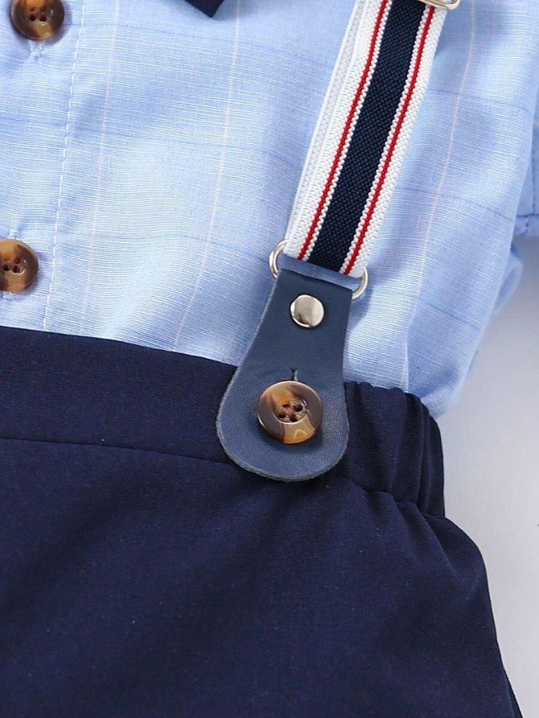 Baby 3 Piece Button Plaid Shirt Suspender Gentleman Outfit