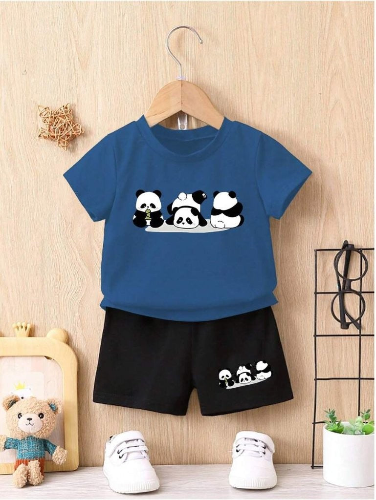 Baby Funny Panda Bear Tee And Shorts Set