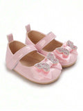 Baby Diamante Bow Shiny Shoes Pink
