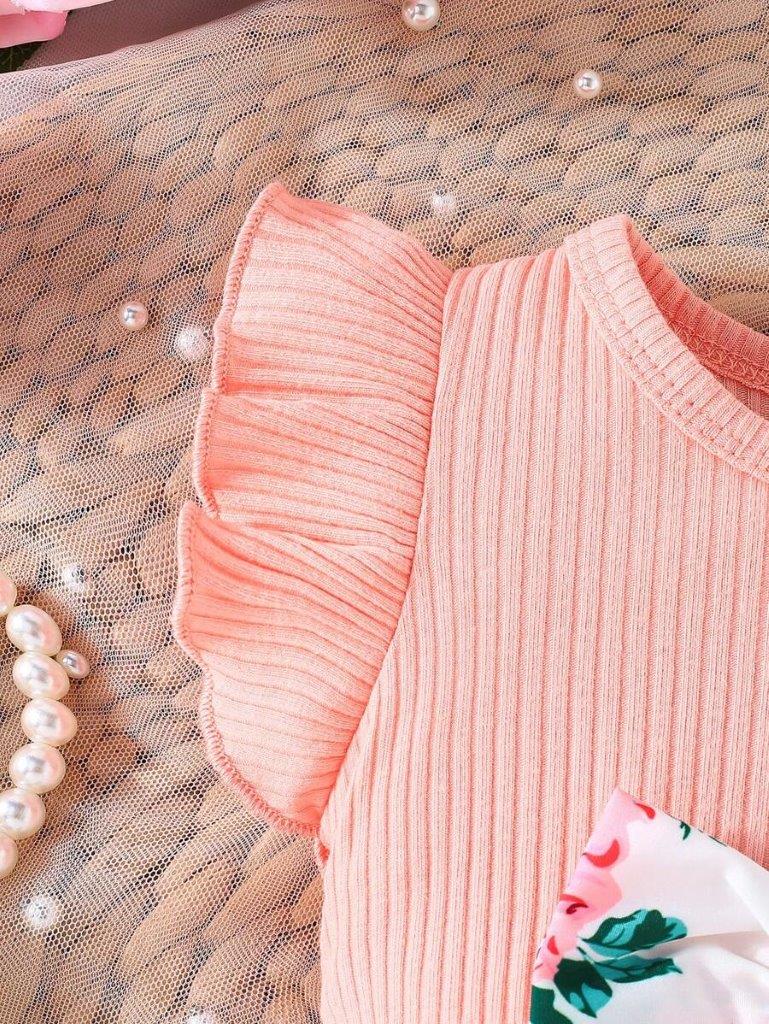Baby Pink Floral Bow A-Line Dress