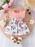 Baby Pink Floral Bow A-Line Dress