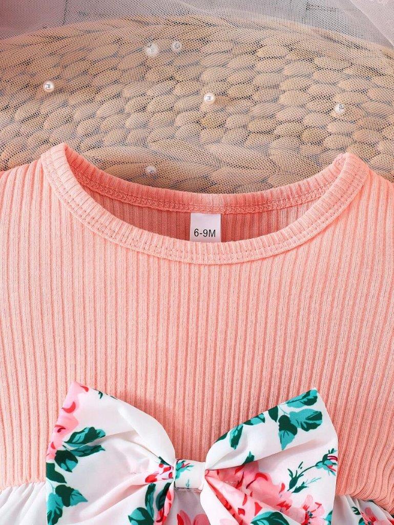 Baby Pink Floral Bow A-Line Dress