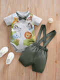 Baby Animal Print Bow Tie Bodysuit And Shorts Set