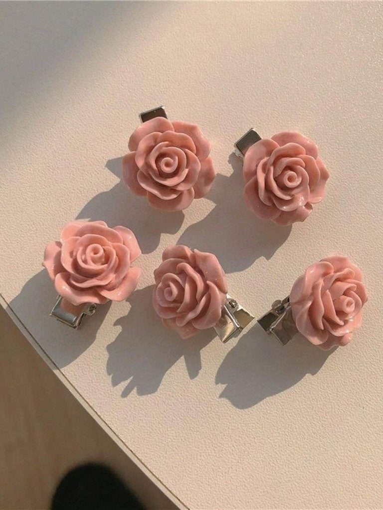 2 Piece Dainty Pink Rose Hair Clips