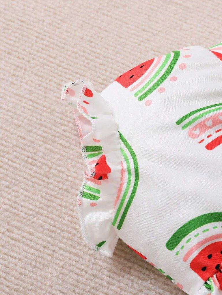 Baby Green Heart Print Bodysuit And Shorts Set