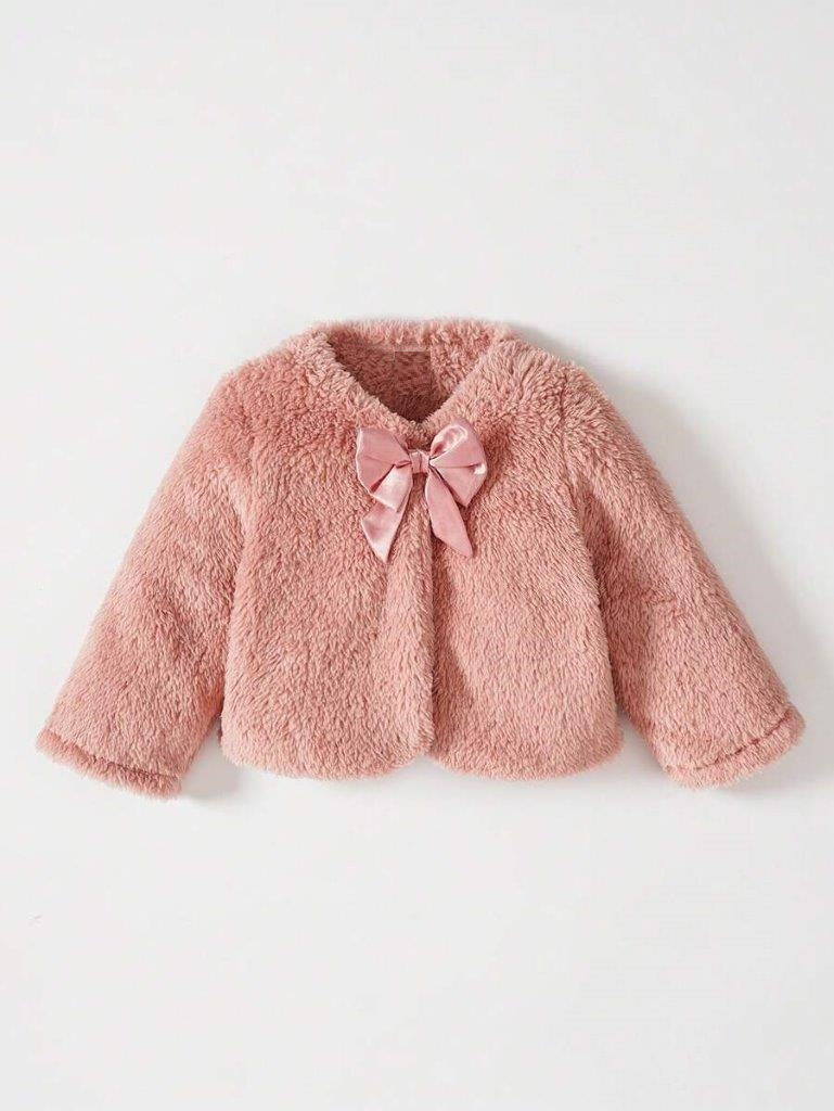 Baby Silk Bow Teddy Coat Pink