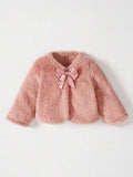 Baby Silk Bow Teddy Coat Pink