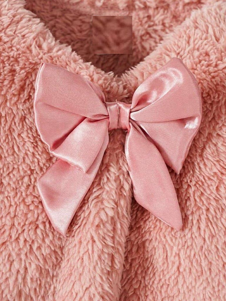 Baby Silk Bow Teddy Coat Pink