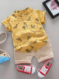 Baby Dino Print Shirt And Shorts Set Yelllow
