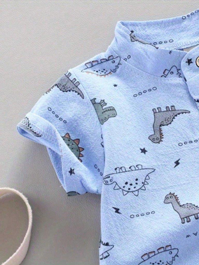 Baby Dino Print Shirt And Shorts Set Blue