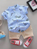 Baby Dino Print Shirt And Shorts Set Blue
