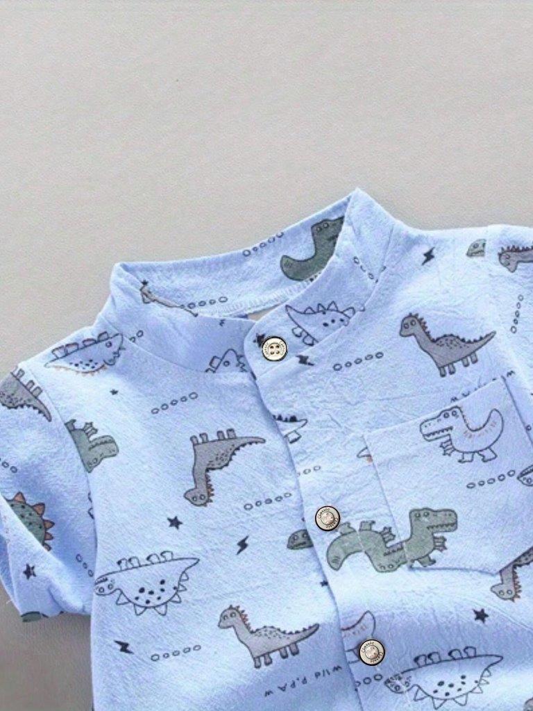 Baby Dino Print Shirt And Shorts Set Blue