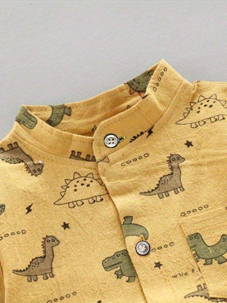 Baby Dino Print Shirt And Shorts Set Yelllow